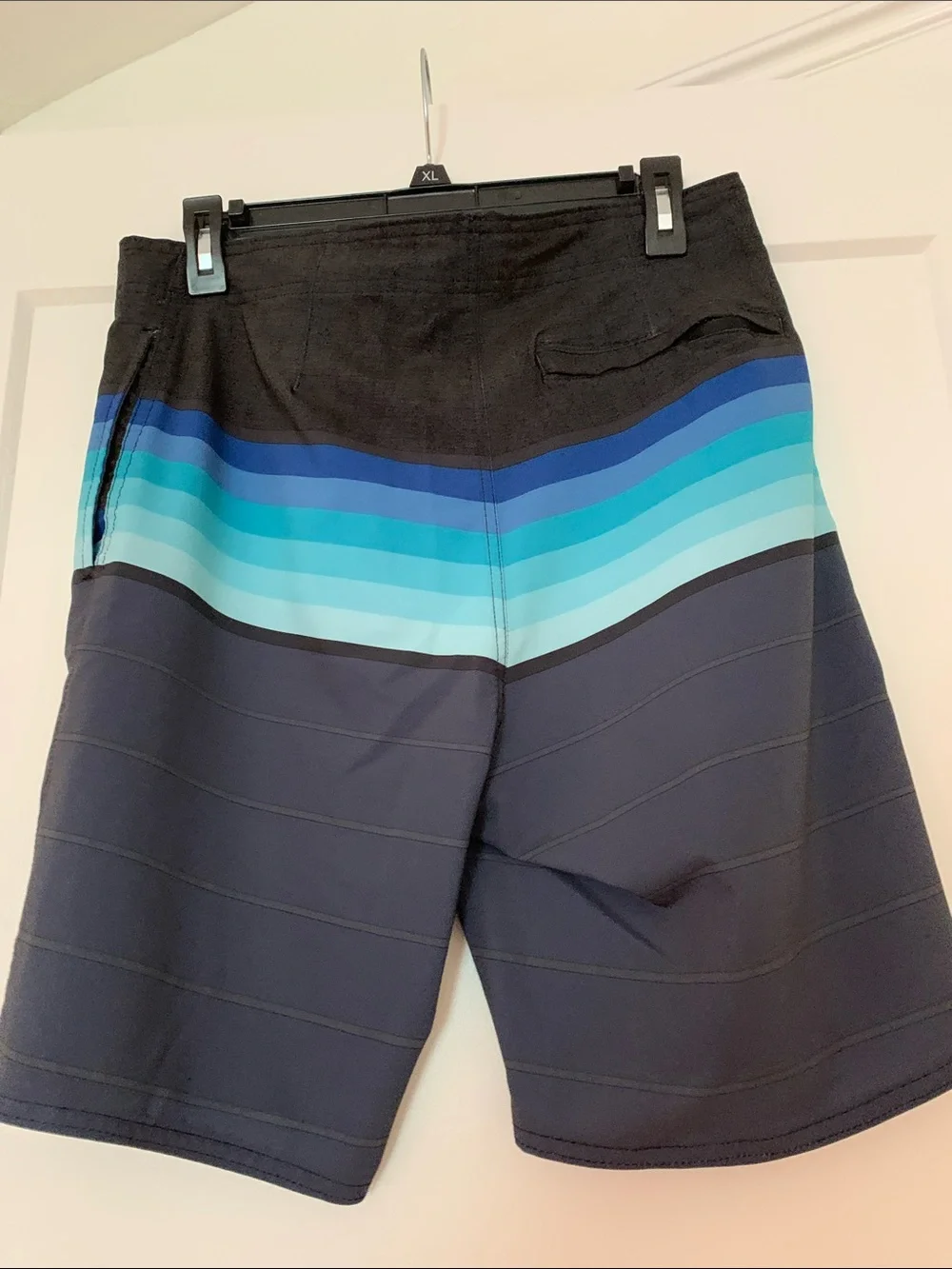 burnside Men's Navy Swim Trunks with Aqua & Teal Stripes